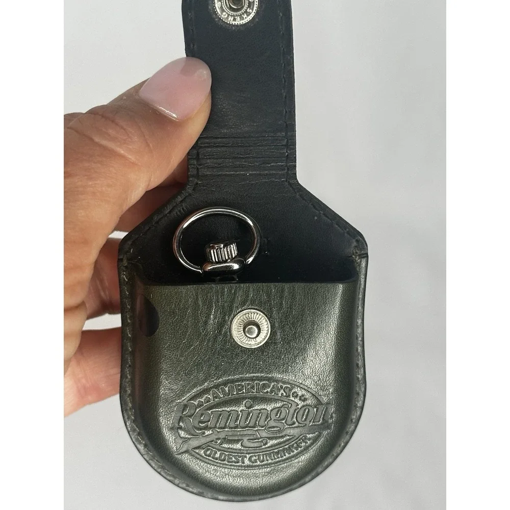Vintage Remington Quartz Pocket Watch In Leather Pouch Cover Black Dial